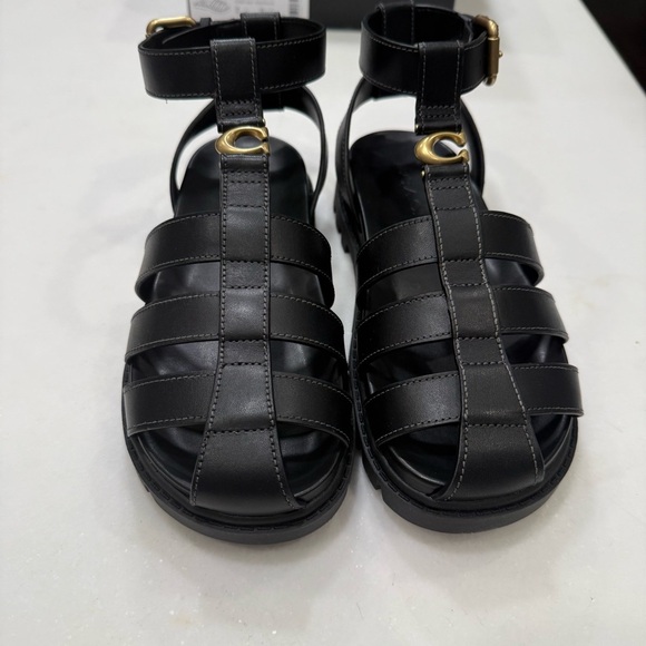 Coach Sculpted C Fisherman Sandals Black Leather Sz 6 NIB - Picture 5 of 12